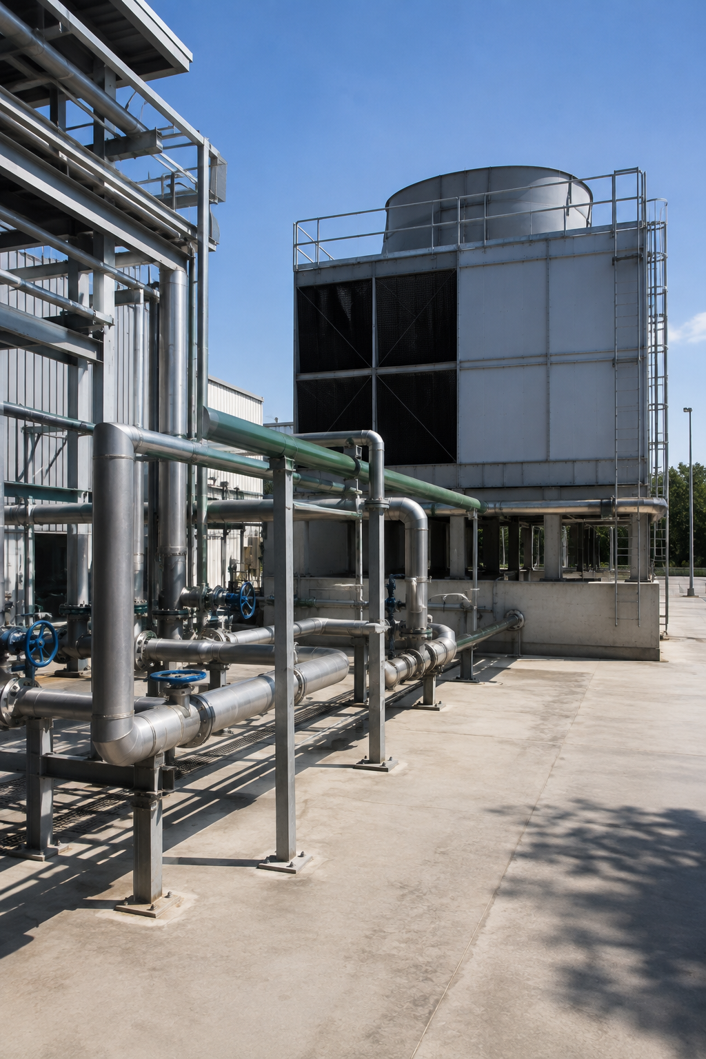 Image needed: Cooling tower water isolated from a clean process circuit